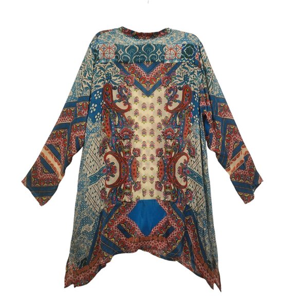 Johnny Was 100% Silk Georgette Paisley Crinkle Tunic Blouse Top Plus Size 1X - Picture 8 of 12